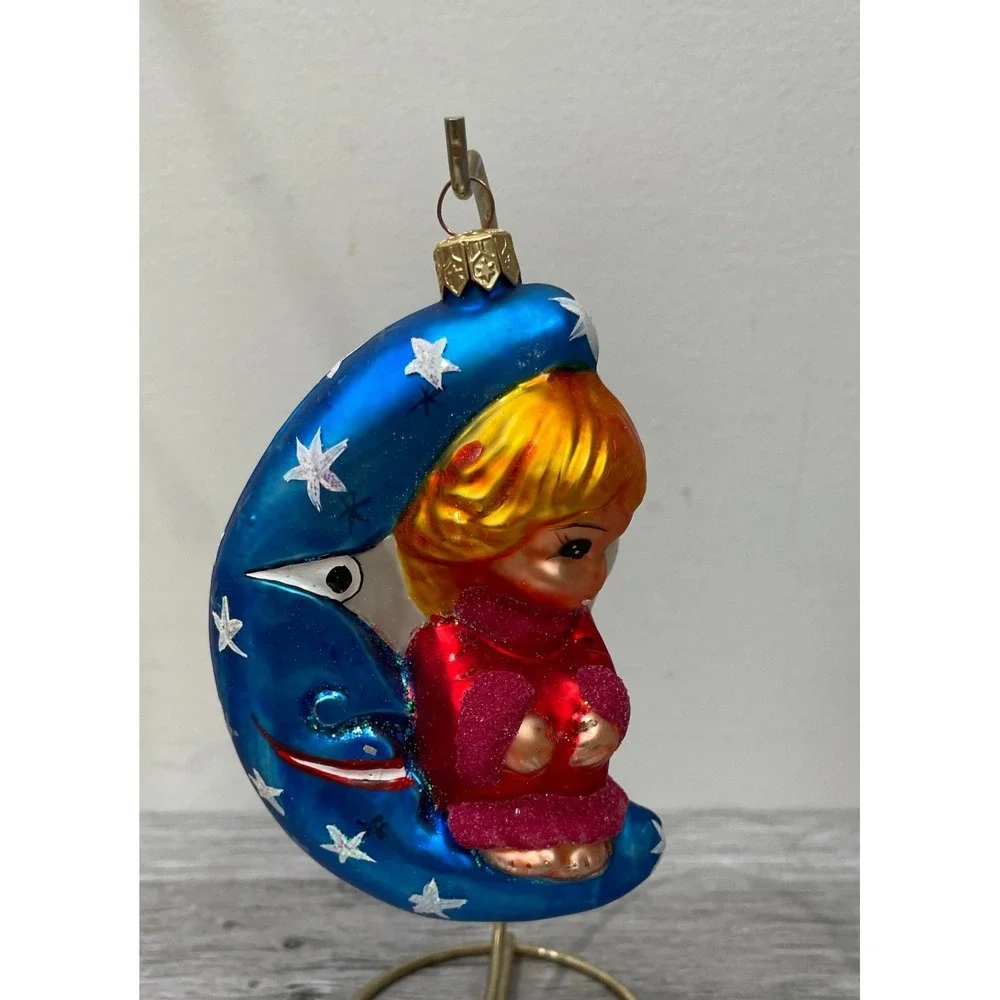 Radko Angel Sitting on Crescent Moon Glass 5